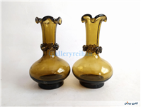جفت گلدان لبچین قدیمی دستساز قهوه ای 