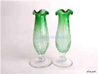 2عدد گلدان پایه دار آبگز سبز دستساز 