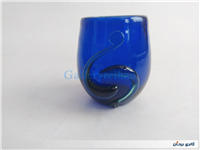 شمعدان دستساز شیشه ای قدیمی رنگ کبالتی