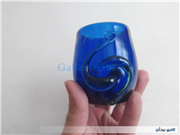 شمعدان دستساز شیشه ای قدیمی رنگ کبالتی